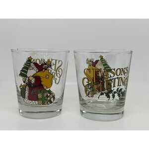 VTG Anchor Hocking "Seasons Greetings" Set of 2 Glasses Santa Claus Christmas